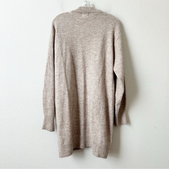 H&M Elegant Heather Tan Beige Open-Front Long Oversized Wool Cardigan Sz M - Picture 9 of 15